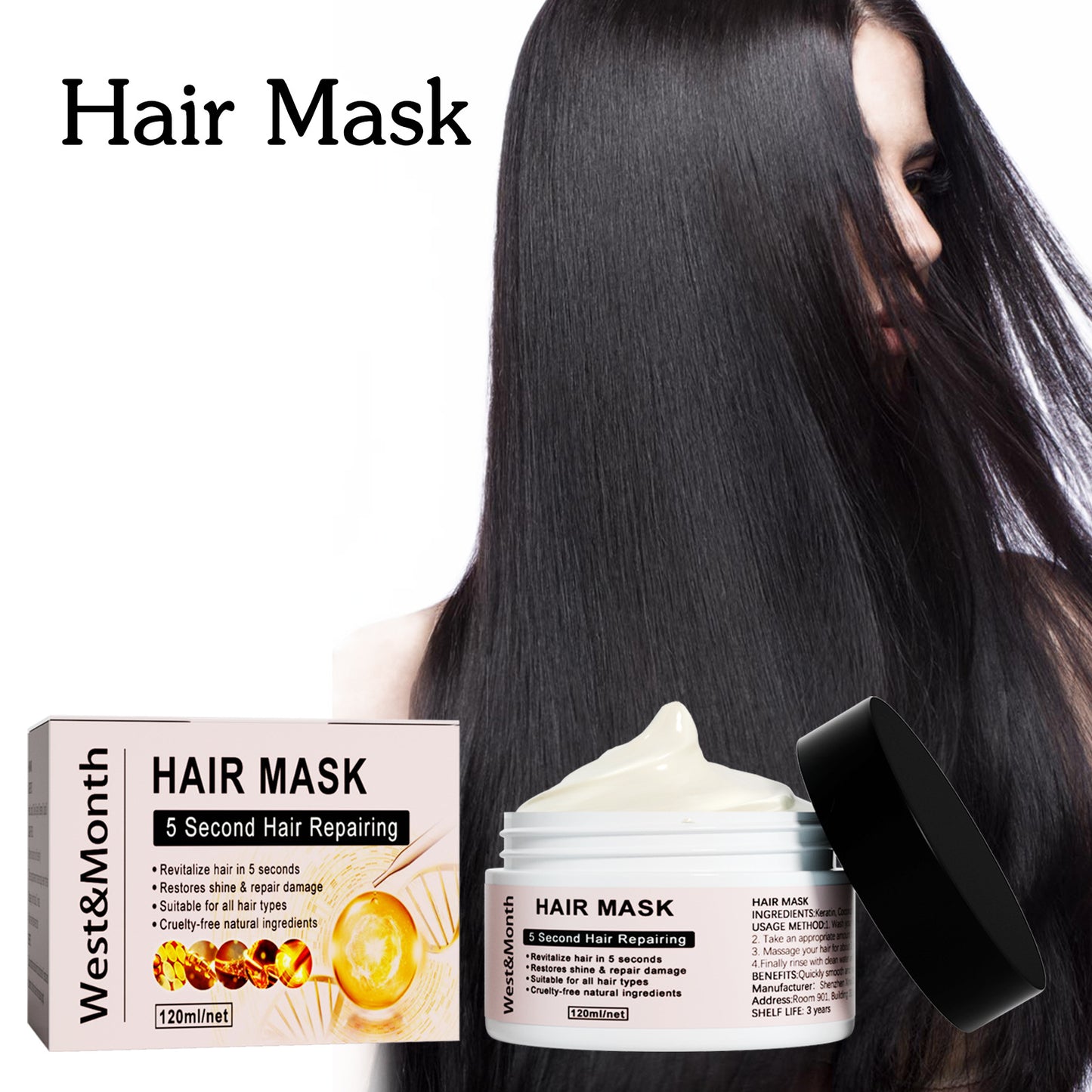 West&Month Keratin Repair Hair Mask Moisturizes, Repairs and Repairs Split Ends, Improves Dyed, Permed, Dry, Frizzy Hair Care