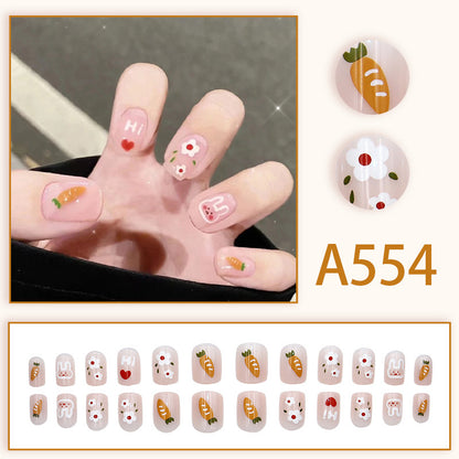 Summer fresh, sweet and cool style manicure, wearable nail pieces, French line blending, removable fake nail pieces, finished products wholesale