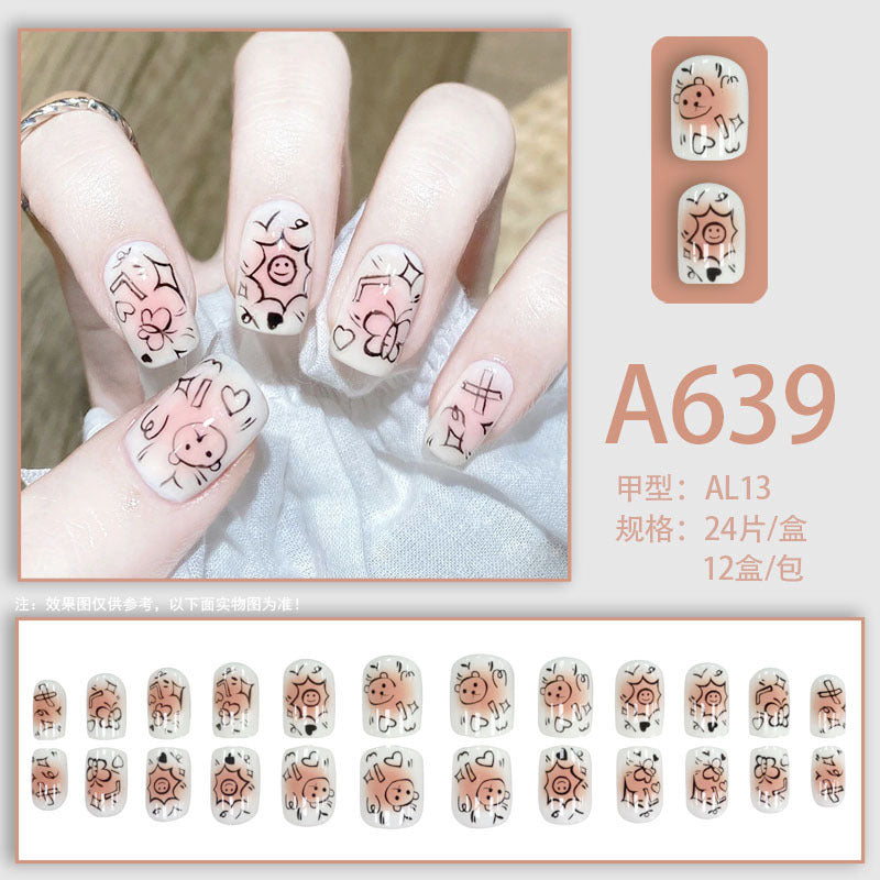 Summer and autumn gentle and simple pure lust style wearable nail patches printed solid color French style removable manicure fake nail patches wholesale