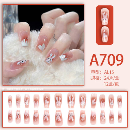 Autumn and winter gentle, sweet and pure desire INS style manicure wear nail polish girl whitening printed ice transparent fake nail polish