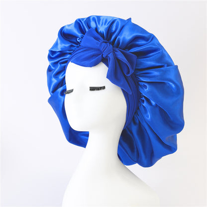 Amazon hot sale satin ribbon round hat bow imitation silk beauty hair care wide brim hat female headscarf sleeping cap