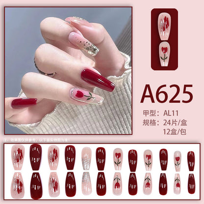 Summer and autumn gentle and simple pure lust style wearable nail patches printed solid color French style removable manicure fake nail patches wholesale