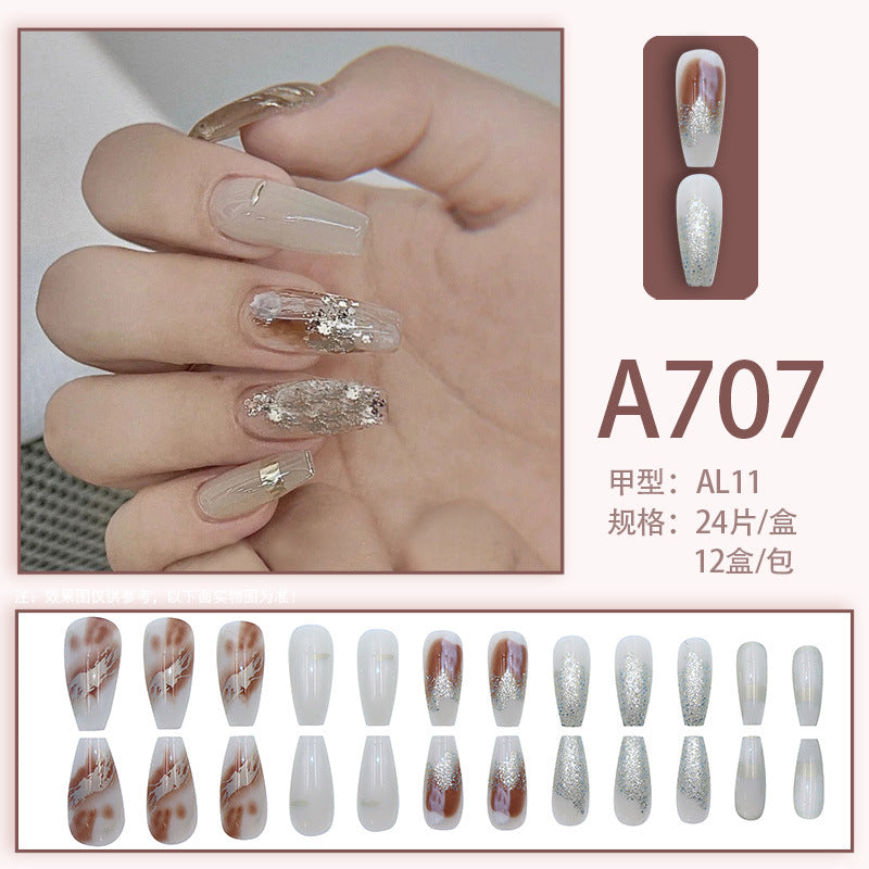 Autumn and winter gentle, sweet and pure desire INS style manicure wear nail polish girl whitening printed ice transparent fake nail polish