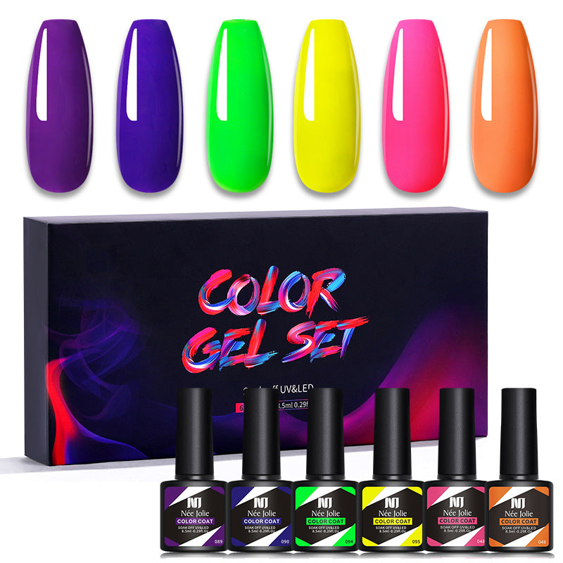 Nee Jolie cross-border new product wholesale 6 color box set nail polish glue set UV phototherapy glue base glue sealer