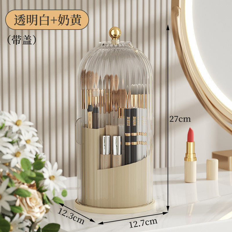 Light luxury bird cage lid cosmetic storage box desktop rotatable compartment storage tube transparent dustproof makeup box with cover