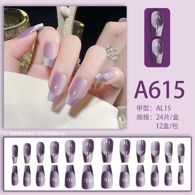 Summer and autumn gentle and simple pure lust style wearable nail patches printed solid color French style removable manicure fake nail patches wholesale