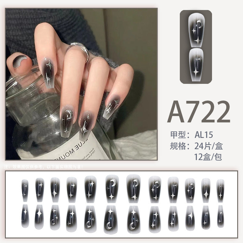 Fresh French flowers, cute ins wind, ice and transparent stars, long style, short style, white, high-end manicure and wearable nails