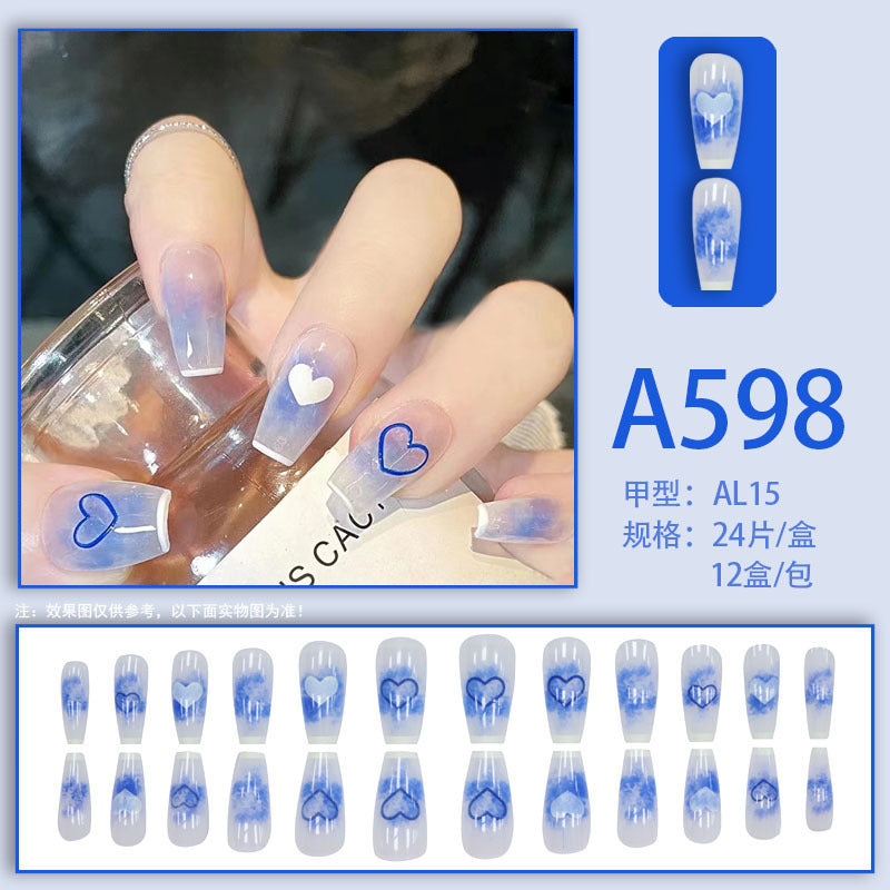 Winter fresh and simple pure lust style bride dance wear nails rainbow love rose fake nails wholesale