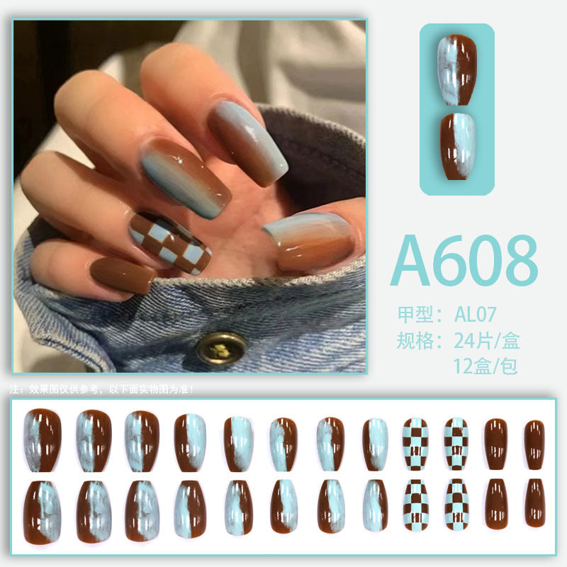 Summer and autumn gentle and simple pure lust style wearable nail patches printed solid color French style removable manicure fake nail patches wholesale