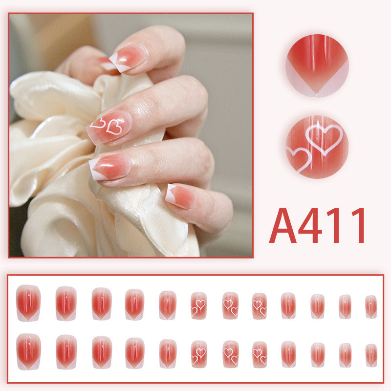 Wearable manicure nail pieces blooming French ins Aurora removable fake nails bow frosted ice transparent small clear