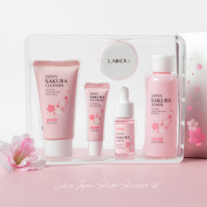 Cross-border LAIKOU Cherry Blossom Skin Care Gift Box 5-Piece Set Essence Cream Brightening Water Facial Cleanser Moisturizing and Hydrating