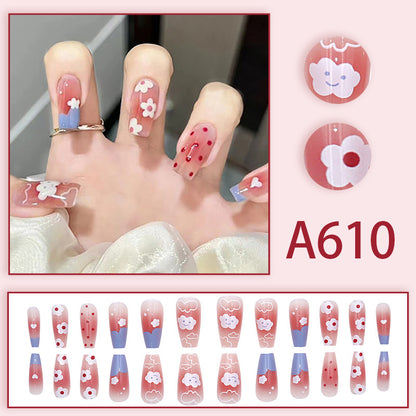 Summer and autumn gentle and simple pure lust style wearable nail patches printed solid color French style removable manicure fake nail patches wholesale