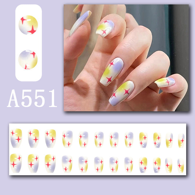 Summer fresh, sweet and cool style manicure, wearable nail pieces, French line blending, removable fake nail pieces, finished products wholesale