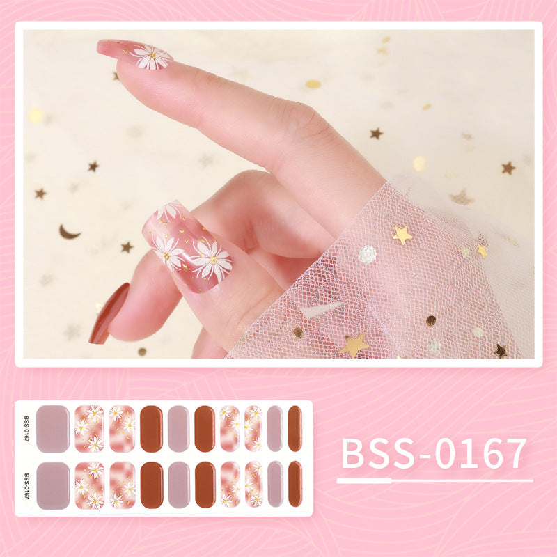 Cross-border 2023 European and American Gel Nail Sticker Waterproof 3D Bronzing Flower UV Phototherapy Semi-curing Nail Sticker Wholesale