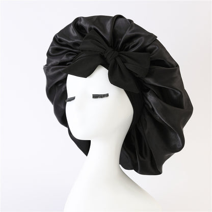 Amazon hot sale satin ribbon round hat bow imitation silk beauty hair care wide brim hat female headscarf sleeping cap