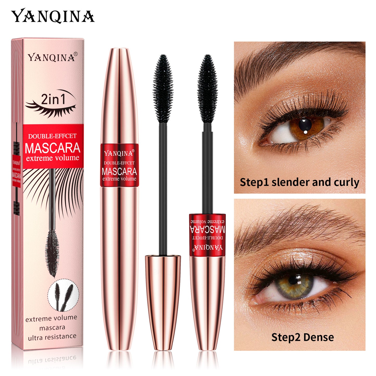 YANQINA Yanqina dual-effect two-in-one long mascara waterproof, naturally thick and curling without smudging makeup