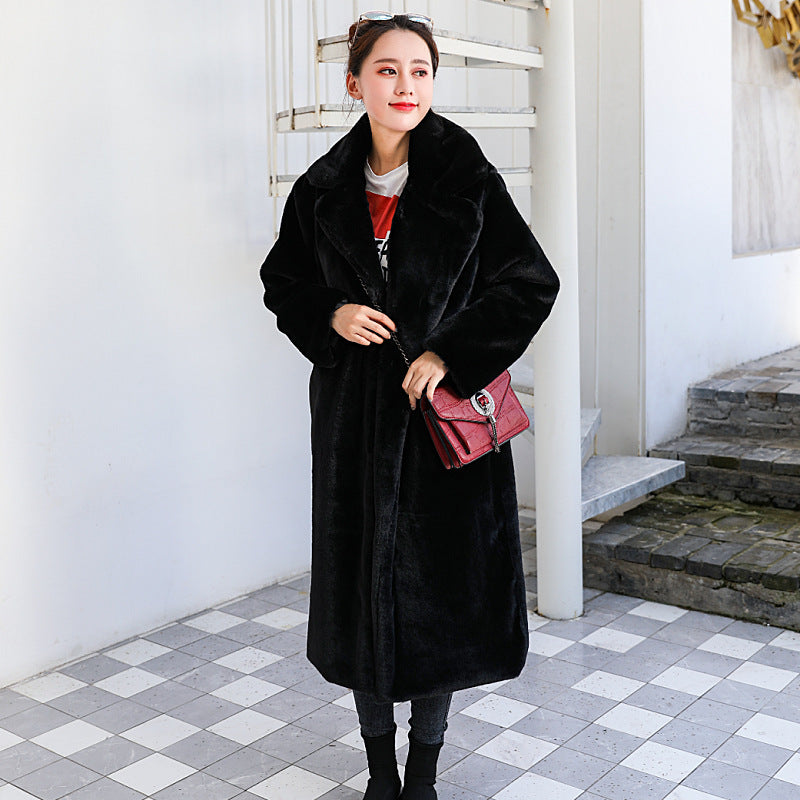 Belted Faux Fur Coat with Notch Lapel