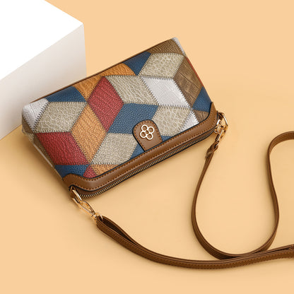 New Bohemian Crossbody Bag Niche Ethnic Design Women's Bag Shoulder Bag Spliced Color Crossbody Coin Mobile Phone Bag