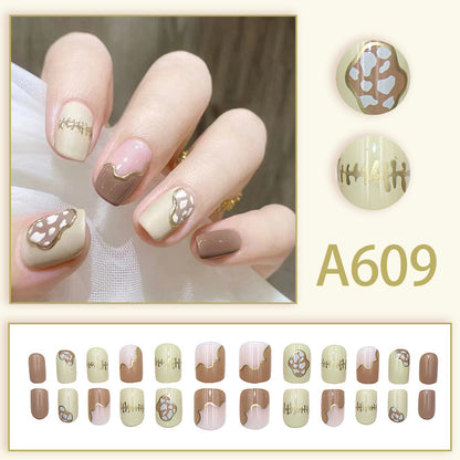 Summer and autumn gentle and simple pure lust style wearable nail patches printed solid color French style removable manicure fake nail patches wholesale