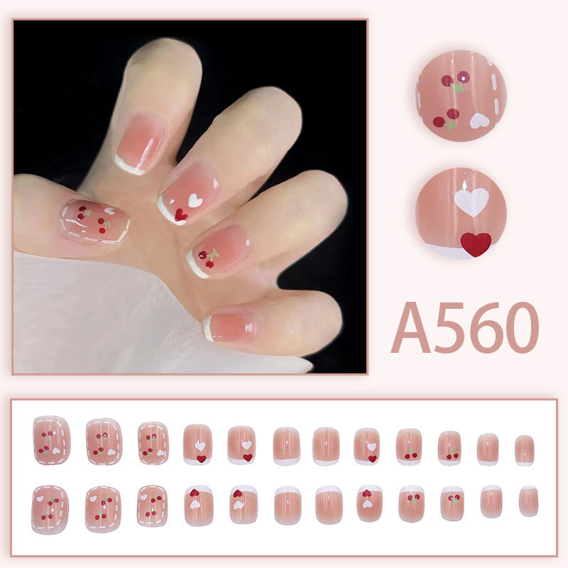 Summer fresh, sweet and cool style manicure, wearable nail pieces, French line blending, removable fake nail pieces, finished products wholesale