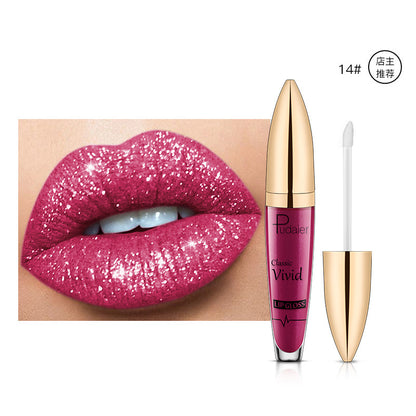 Pudaier foreign trade matte pearlescent lip gloss non-stick cup diamond lip glaze makeup color liquid lipstick lip gloss