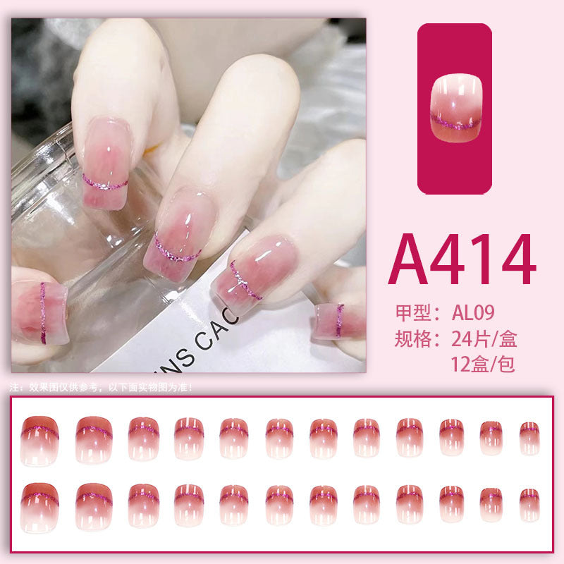 Wearable manicure nail pieces blooming French ins Aurora removable fake nails bow frosted ice transparent small clear