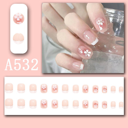 Summer fresh, sweet and cool style manicure, wearable nail pieces, French line blending, removable fake nail pieces, finished products wholesale