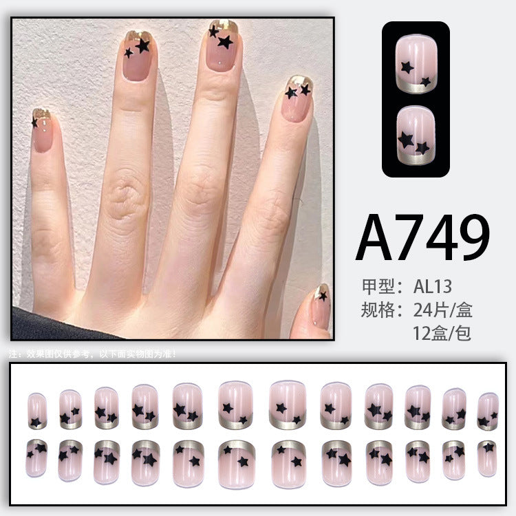 Fresh French flowers, cute ins wind, ice and transparent stars, long style, short style, white, high-end manicure and wearable nails