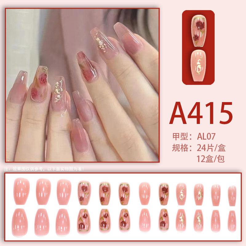 Wearable manicure nail pieces blooming French ins Aurora removable fake nails bow frosted ice transparent small clear