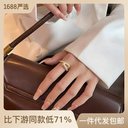 Nail opening adjustable ring for women light luxury niche exquisite full diamond index finger ring personalized zircon ring tail ring for men