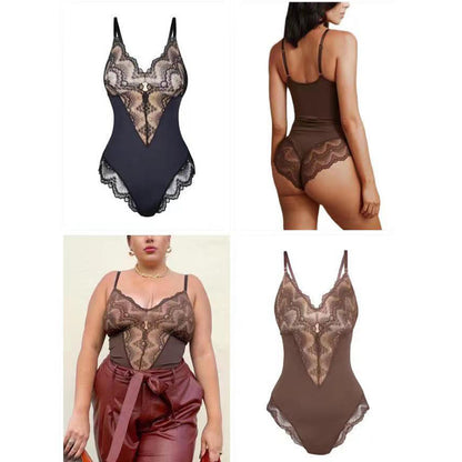 European and American hot style sling lace sexy lingerie splicing sexy ice silk one-piece tight-fitting halterneck beauty-back body-shaping underwear