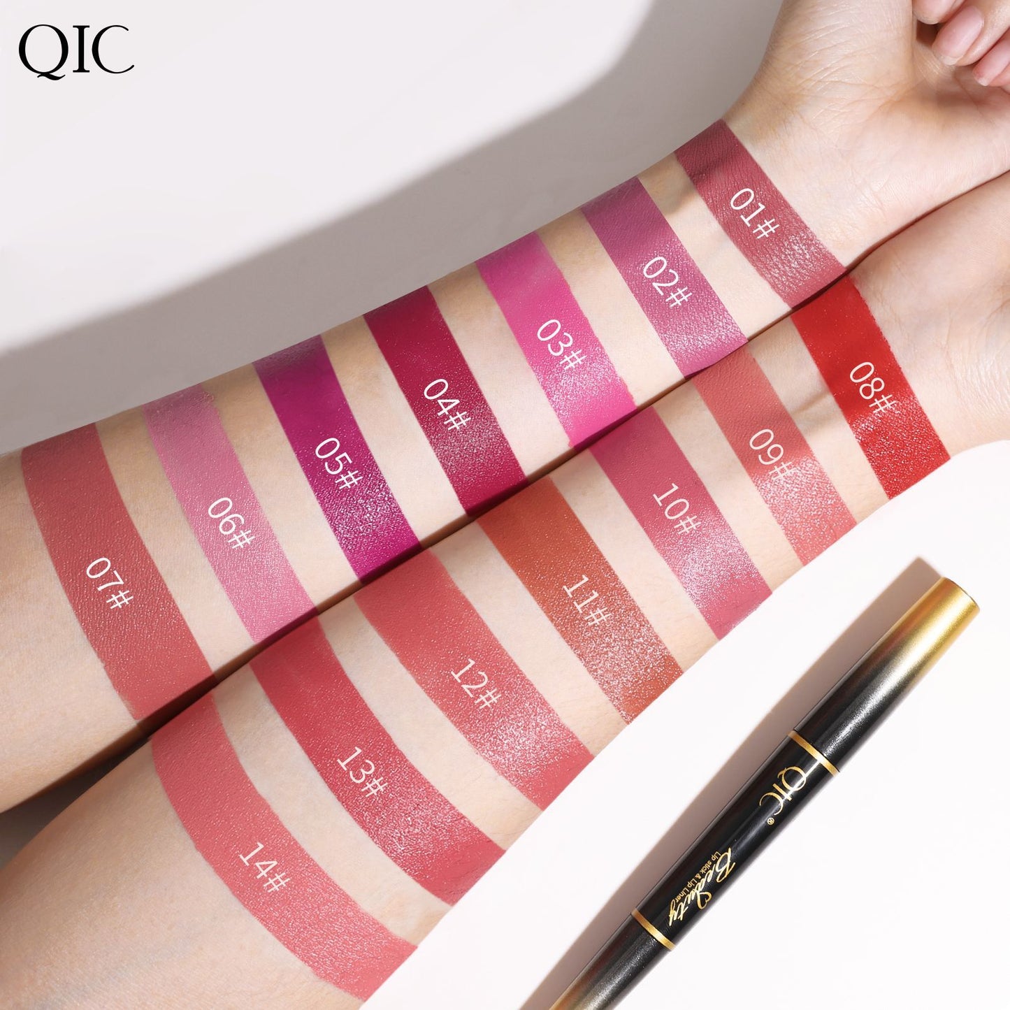 QIC double-headed lipstick lip liner two-in-one matte matte waterproof non-fading non-stick cup lipstick cross-border makeup