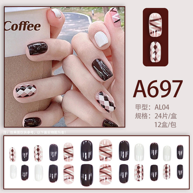 Autumn and winter gentle, sweet and pure desire INS style manicure wear nail polish girl whitening printed ice transparent fake nail polish