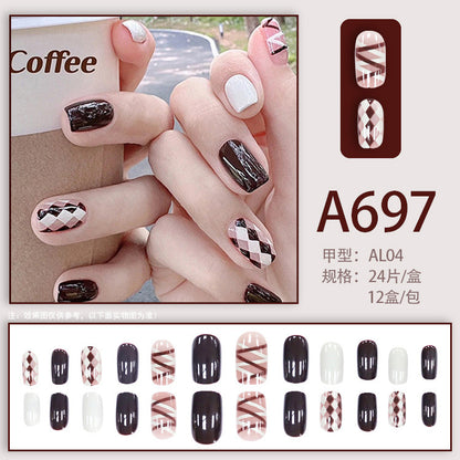 Autumn and winter gentle, sweet and pure desire INS style manicure wear nail polish girl whitening printed ice transparent fake nail polish