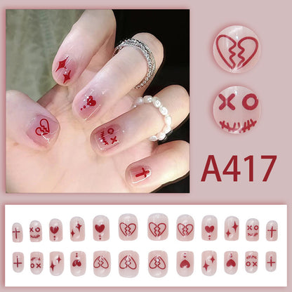 Wearable manicure nail pieces blooming French ins Aurora removable fake nails bow frosted ice transparent small clear