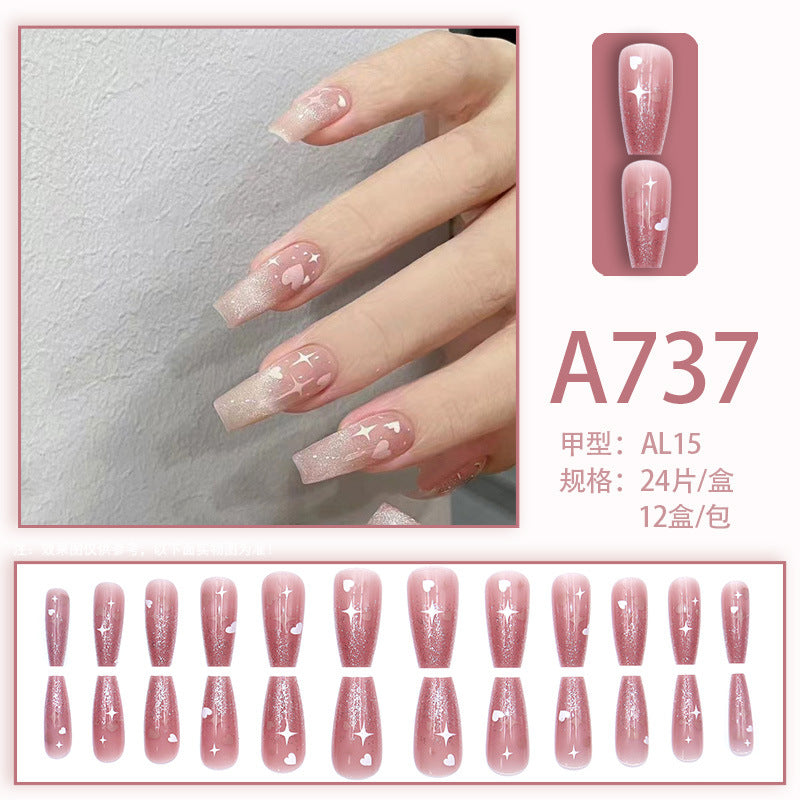 Fresh French flowers, cute ins wind, ice and transparent stars, long style, short style, white, high-end manicure and wearable nails