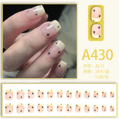 Wearable manicure nail pieces blooming French ins Aurora removable fake nails bow frosted ice transparent small clear