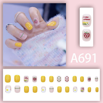 Autumn and winter gentle, sweet and pure desire INS style manicure wear nail polish girl whitening printed ice transparent fake nail polish