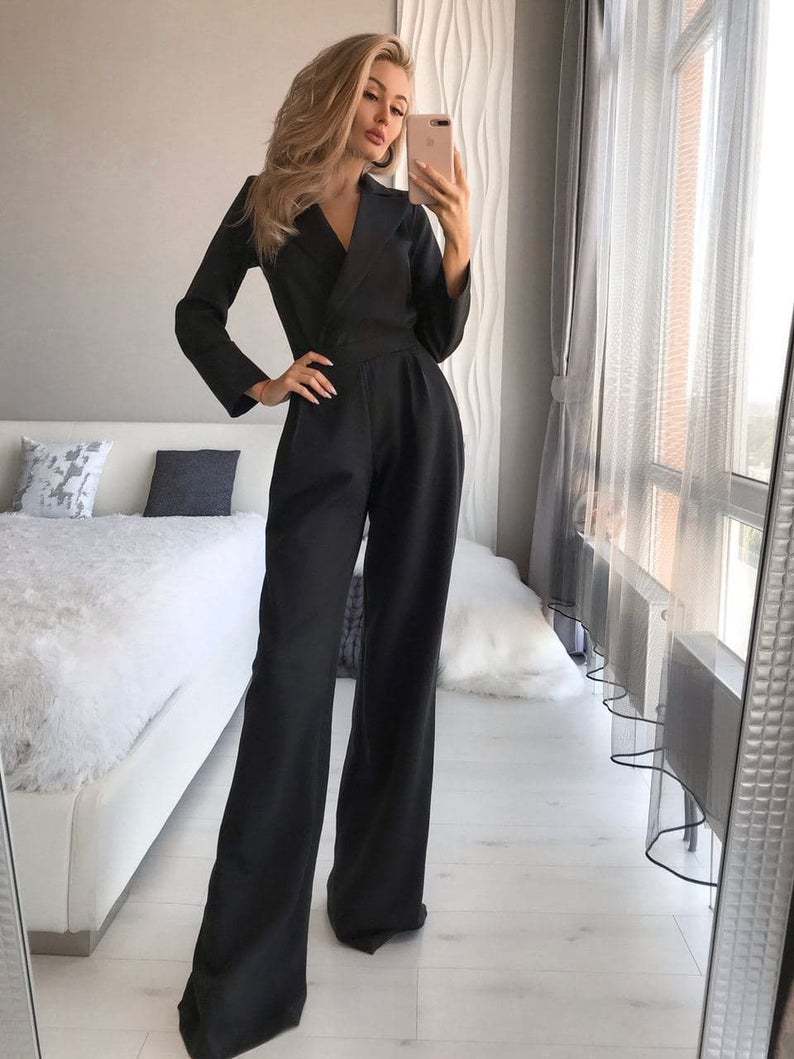 2022 European and American foreign trade new women's clothing ebay Amazon new long-sleeved slim jumpsuit solid color trousers