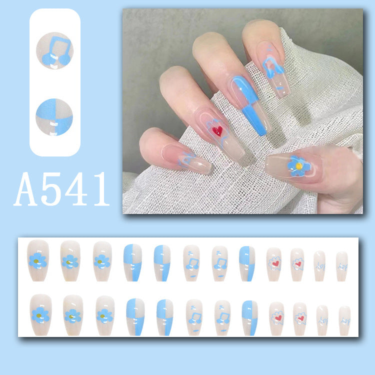 Summer fresh, sweet and cool style manicure, wearable nail pieces, French line blending, removable fake nail pieces, finished products wholesale