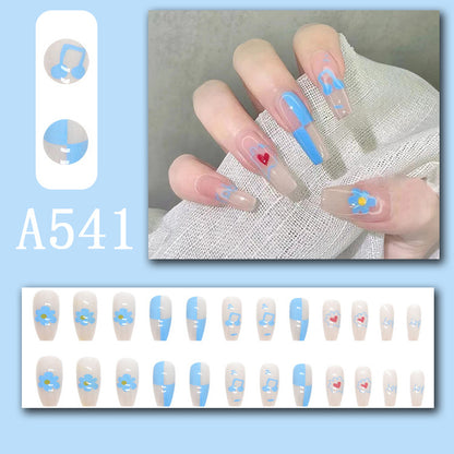 Summer fresh, sweet and cool style manicure, wearable nail pieces, French line blending, removable fake nail pieces, finished products wholesale