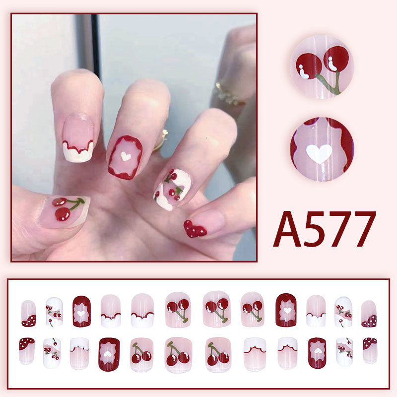 Winter fresh and simple pure lust style bride dance wear nails rainbow love rose fake nails wholesale