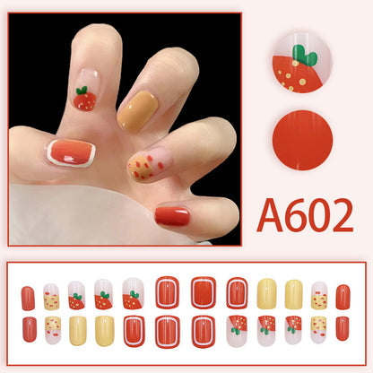 Summer and autumn gentle and simple pure lust style wearable nail patches printed solid color French style removable manicure fake nail patches wholesale