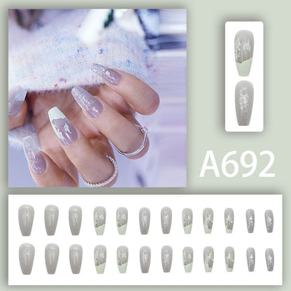 Autumn and winter gentle, sweet and pure desire INS style manicure wear nail polish girl whitening printed ice transparent fake nail polish