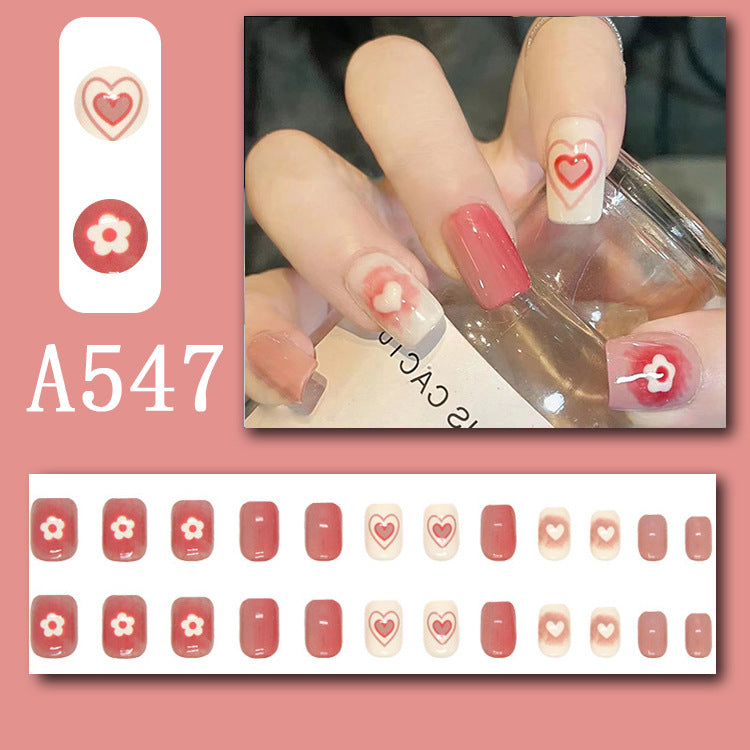 Summer fresh, sweet and cool style manicure, wearable nail pieces, French line blending, removable fake nail pieces, finished products wholesale