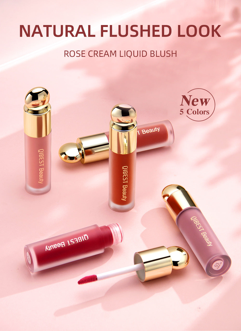 QiBest liquid blush, silky and natural makeup, brightening, moisturizing rouge blush, not easy to fade, rouge powder cream