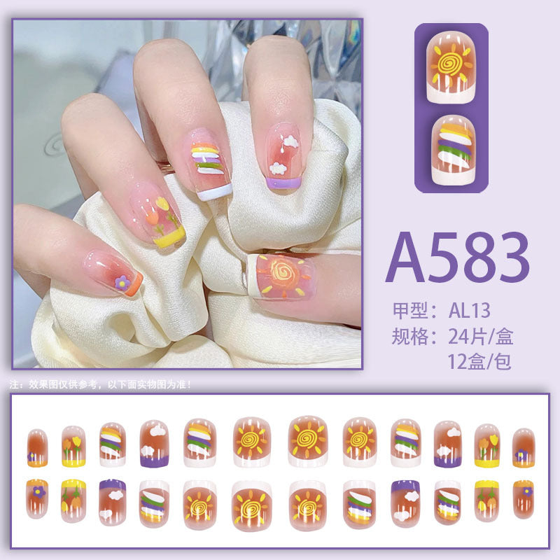 Winter fresh and simple pure lust style bride dance wear nails rainbow love rose fake nails wholesale