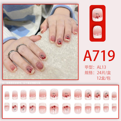 Autumn and winter gentle, sweet and pure desire INS style manicure wear nail polish girl whitening printed ice transparent fake nail polish