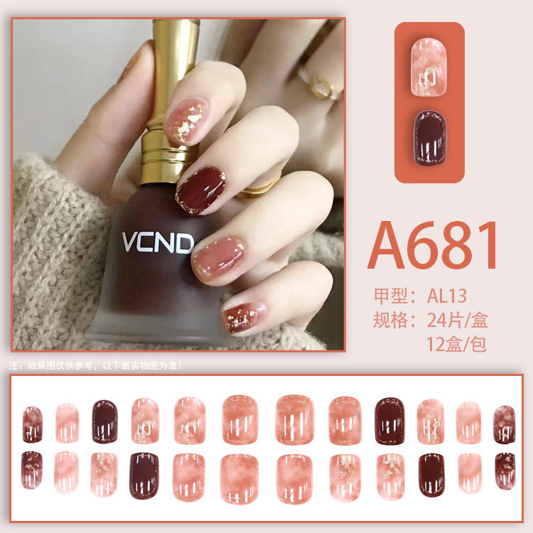 Autumn and winter gentle, sweet and pure desire INS style manicure wear nail polish girl whitening printed ice transparent fake nail polish