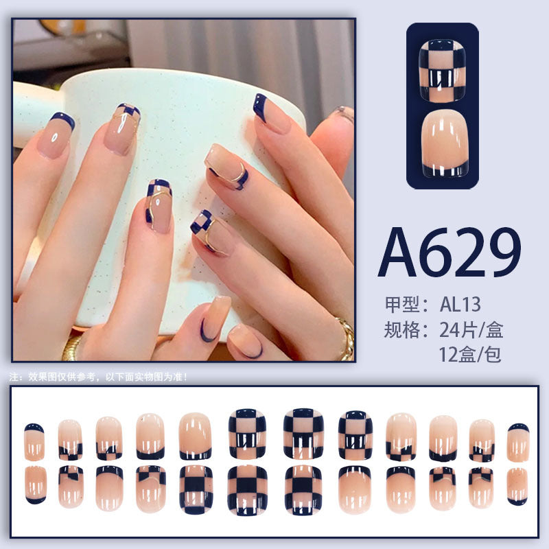 Summer and autumn gentle and simple pure lust style wearable nail patches printed solid color French style removable manicure fake nail patches wholesale